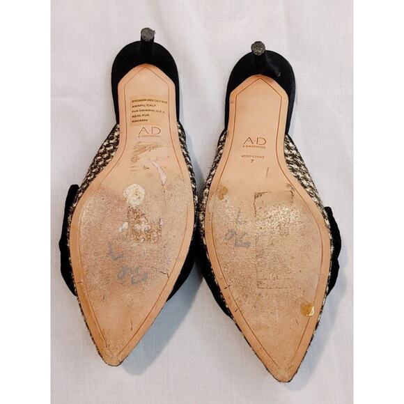 AD & Daughters Velvet Bow Calfskin Houndstooth Kitten Heel Mules Black White US7 - Picture 4 of 7